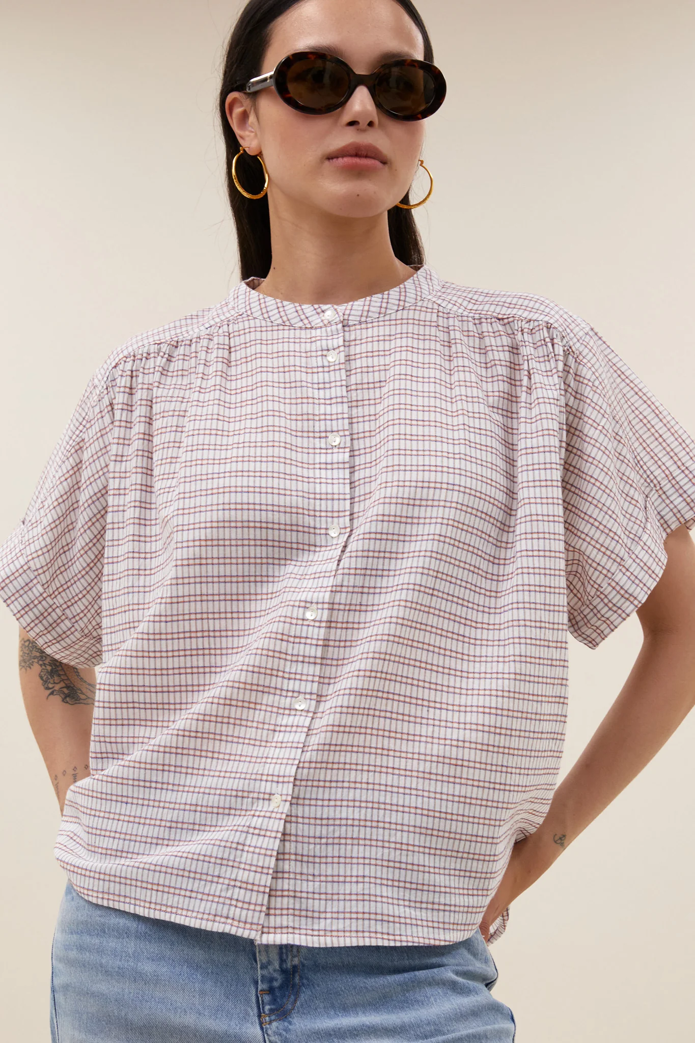 alex check blouse | white small check - Image 2