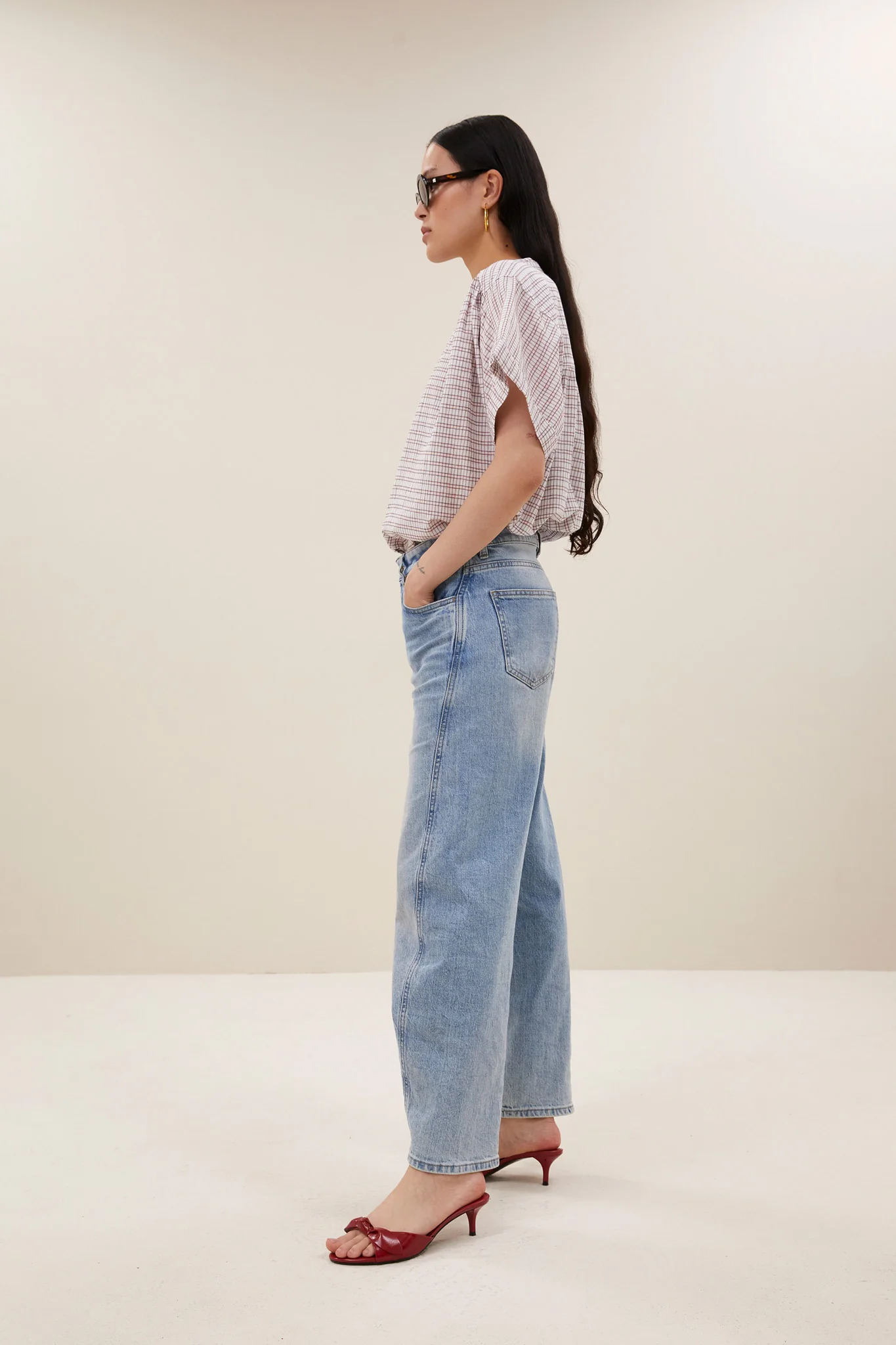 alex check blouse | white small check - Image 3