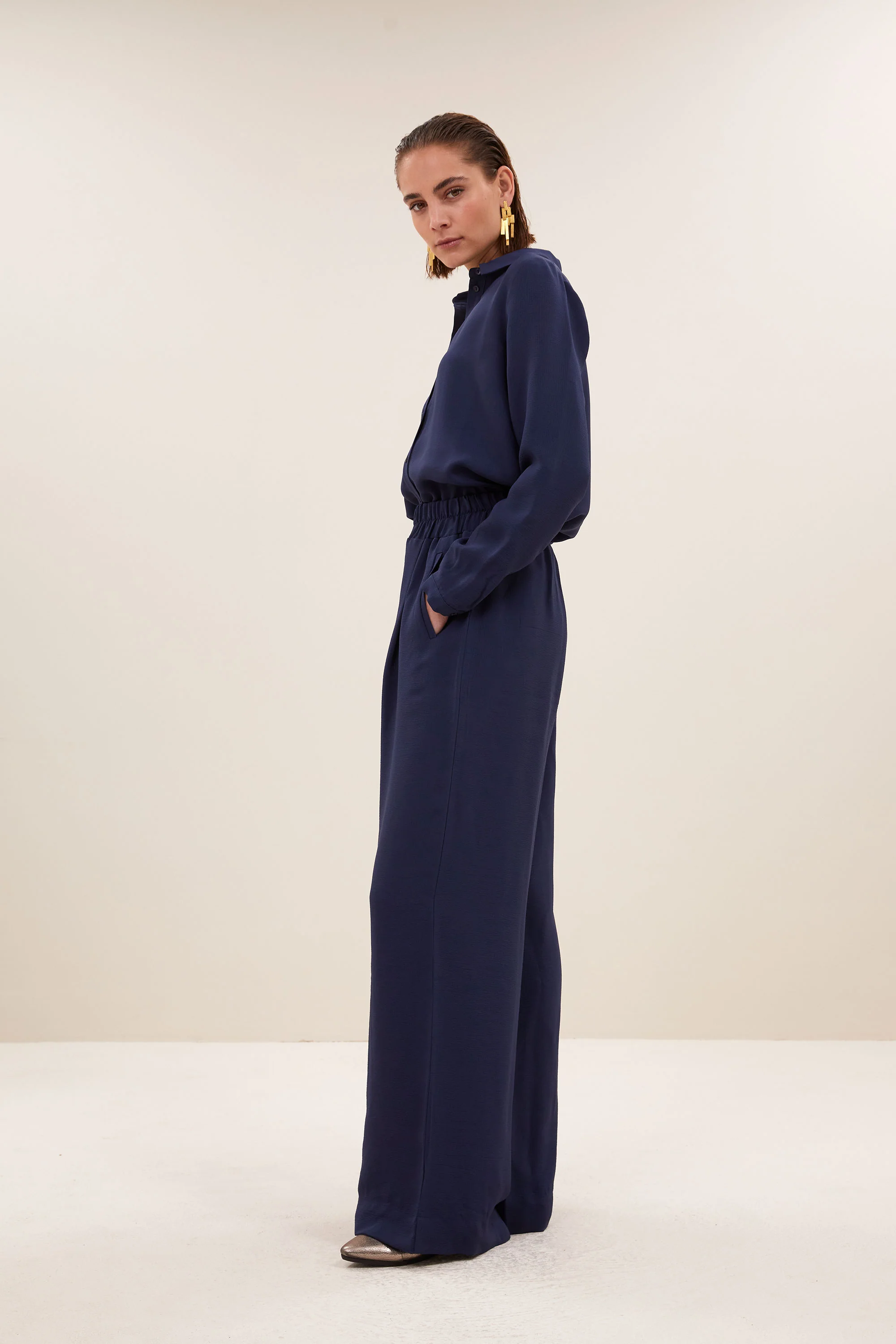 benji satin stripe pants | evening blue - Image 3