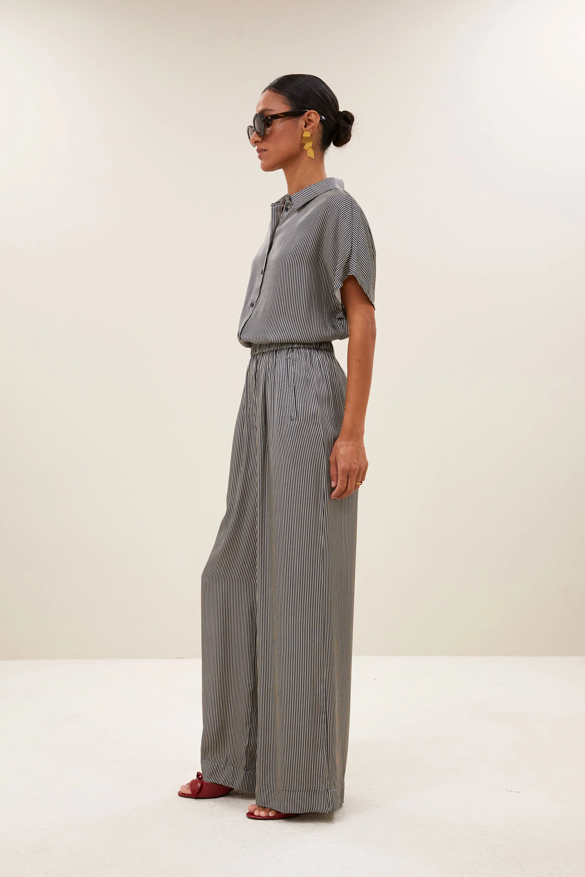 benji silky stripe pants | jet black stripe - Image 3