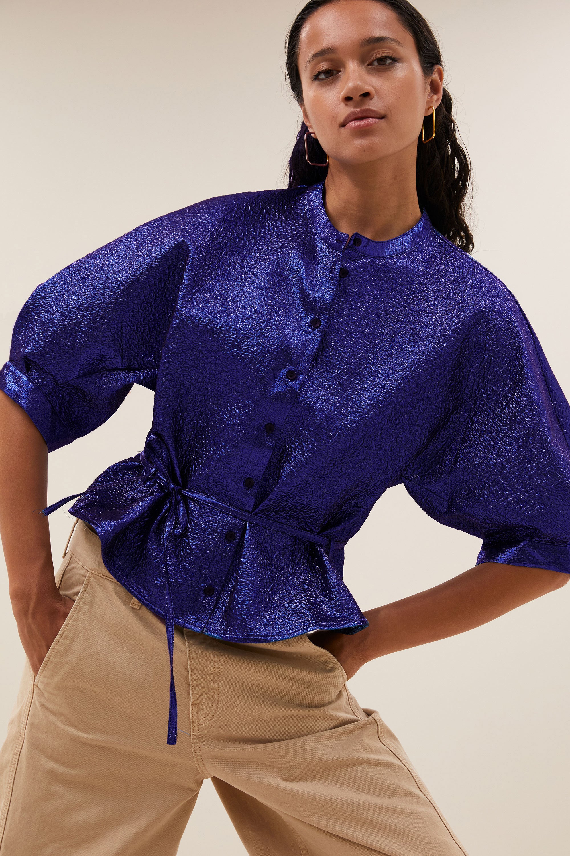 christi metallic blouse | azul blue - Image 5