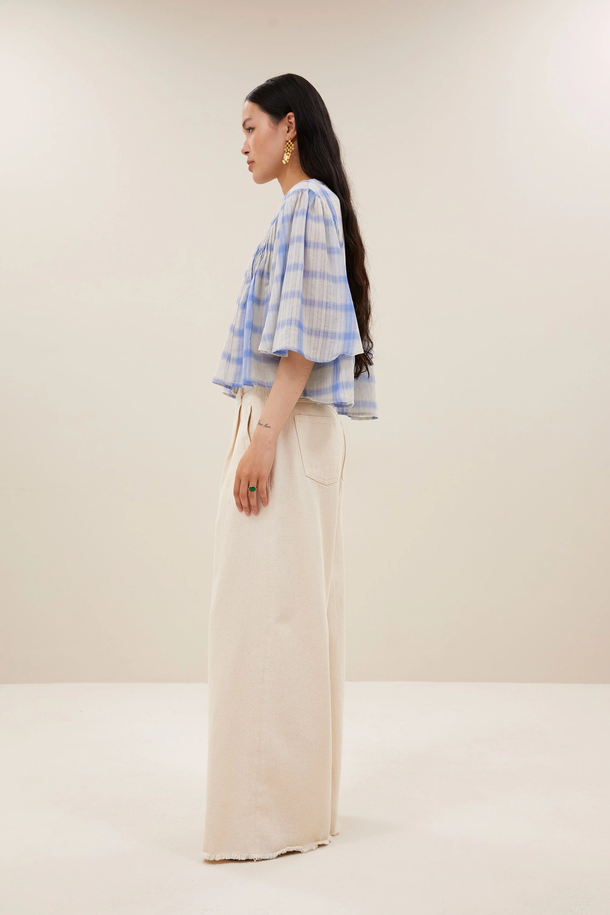 davin check blouse | light blue check - Image 3