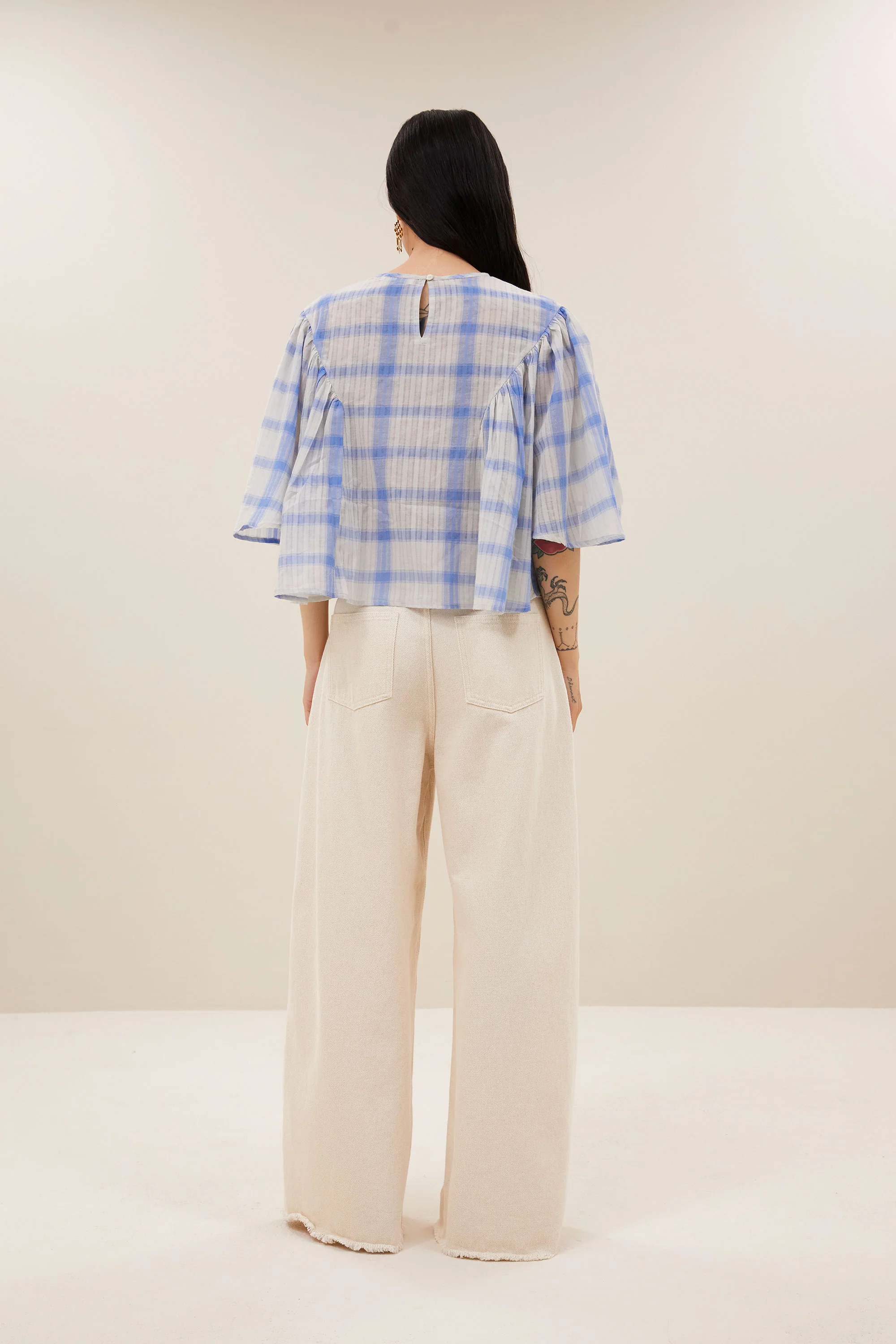 davin check blouse | light blue check - Image 4