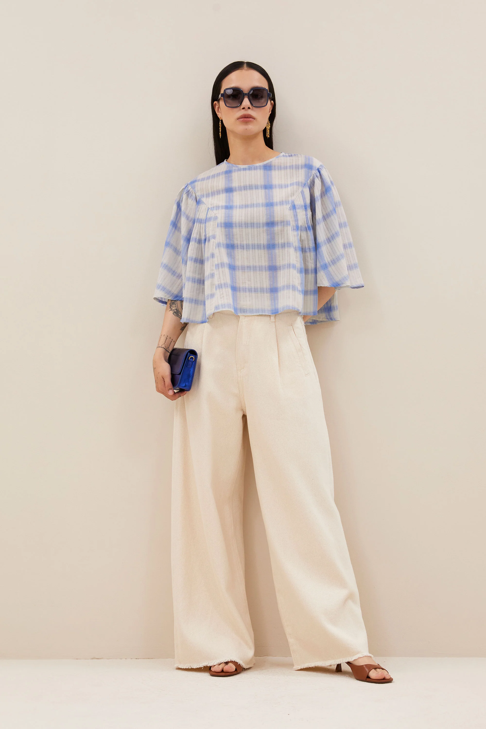 davin check blouse | light blue check - Image 5