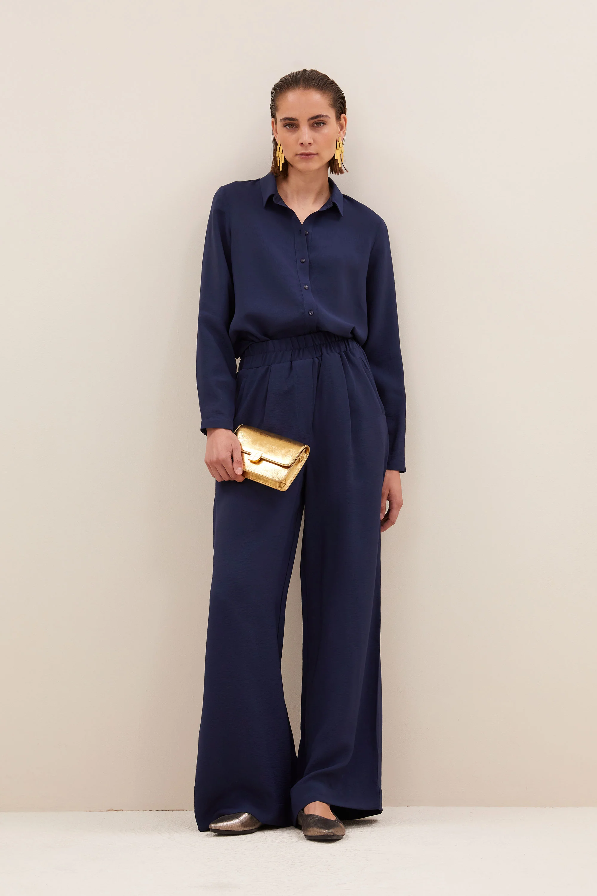donna satin stripe blouse | evening blue - Image 5