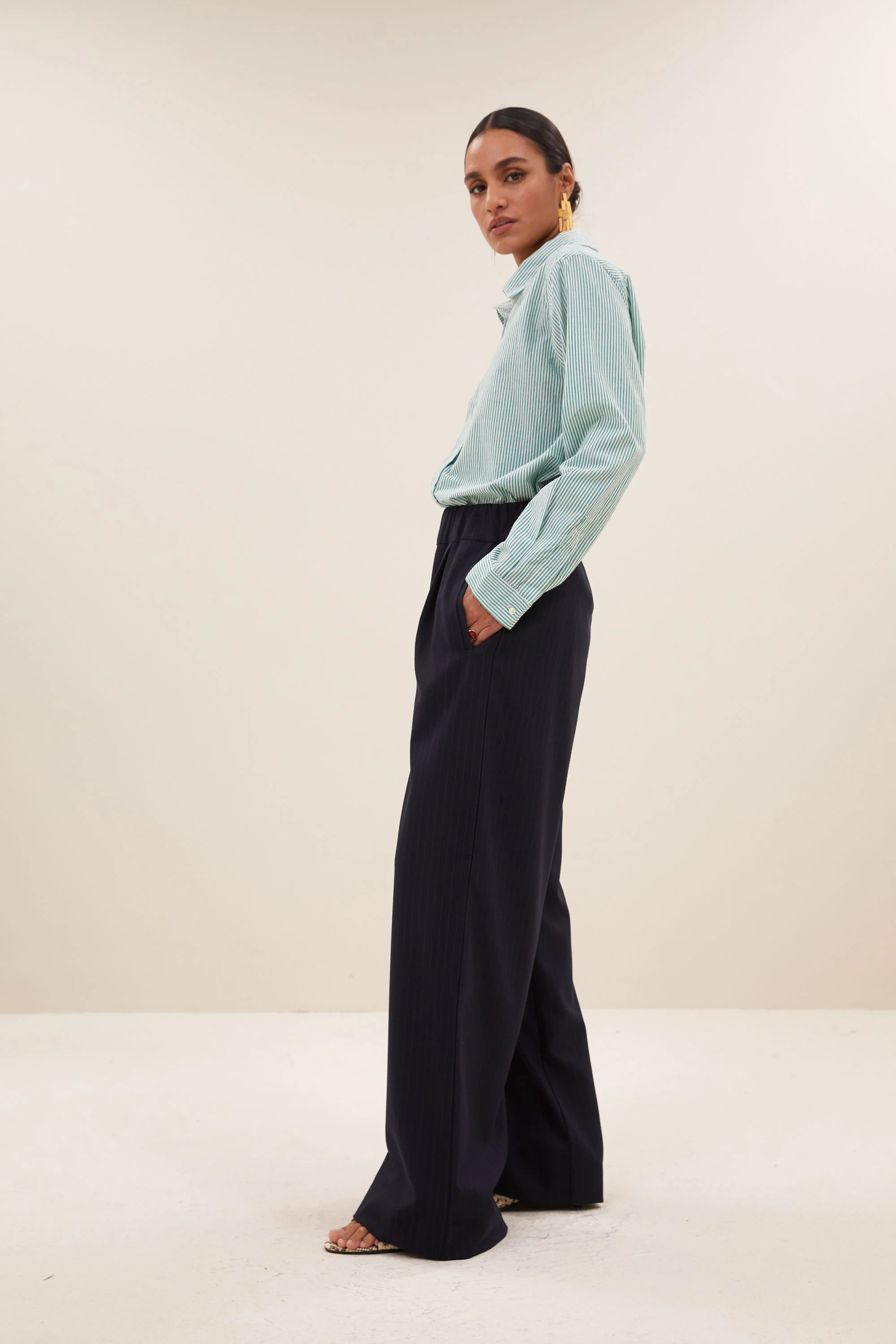 flo stripe blouse | forest pinstripe - Image 4