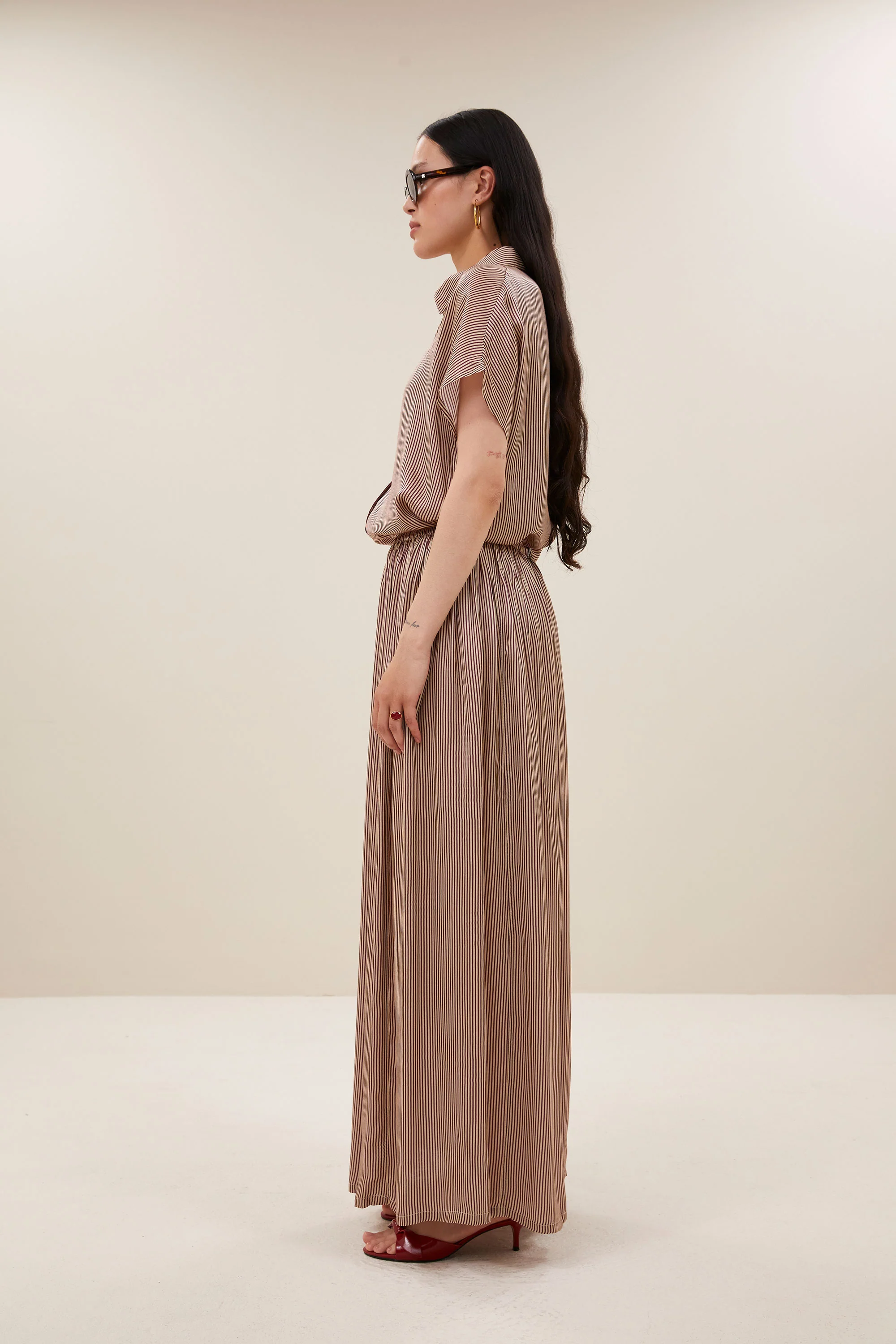 karly viscose stripe blouse | wine stripe - Image 3