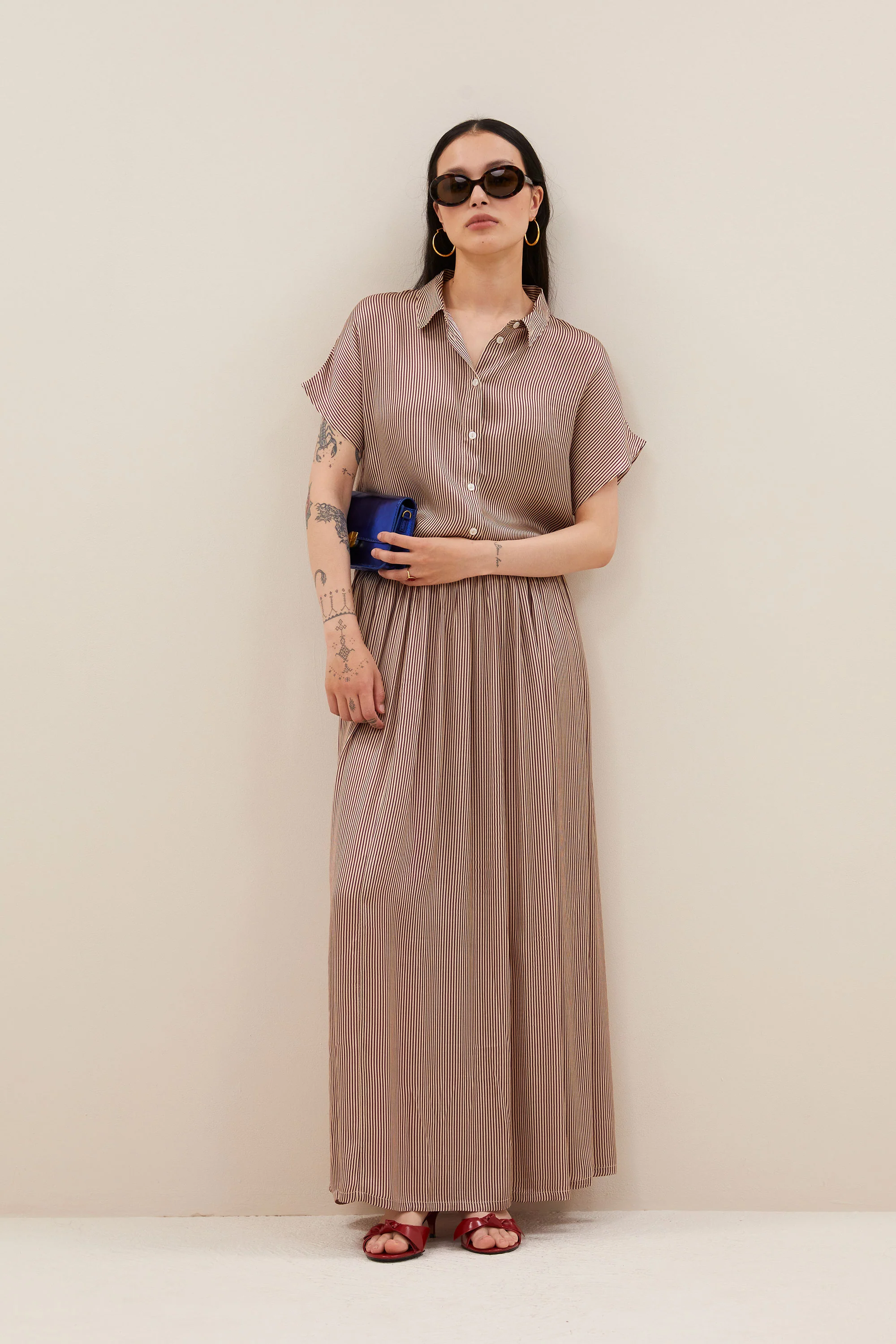 karly viscose stripe blouse | wine stripe - Image 5