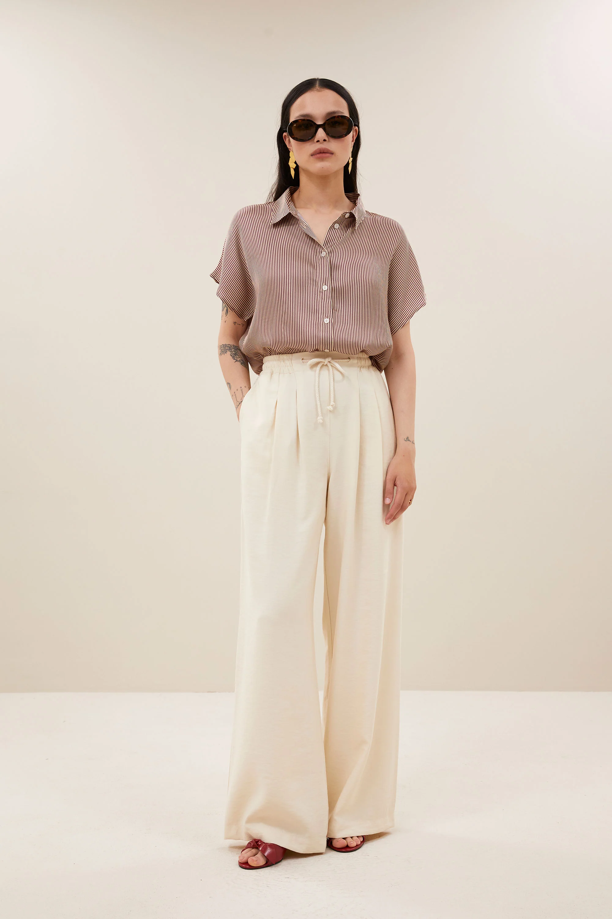 karly viscose stripe blouse | wine stripe - Image 6