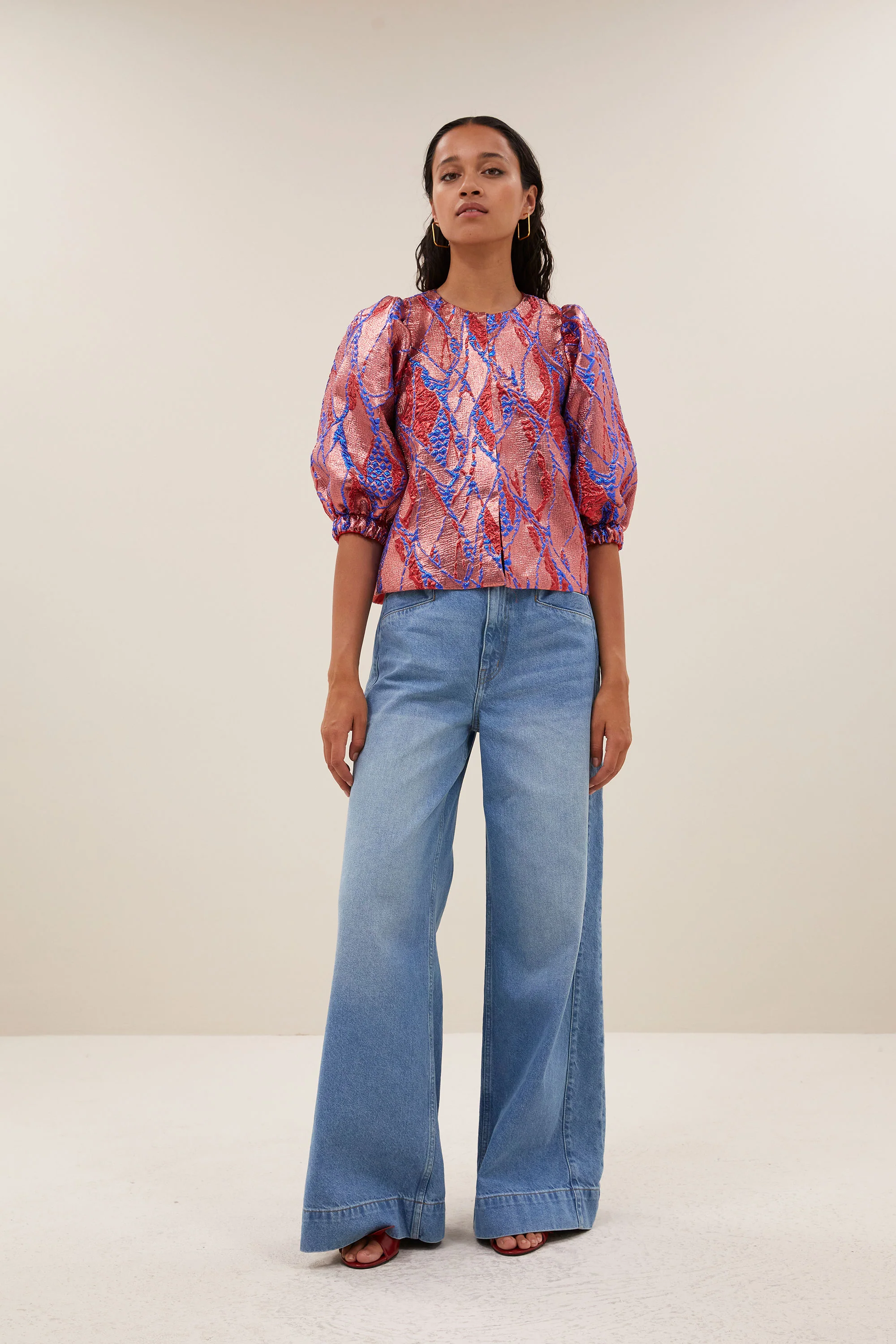 mauri jacquard blouse | coral - Image 3