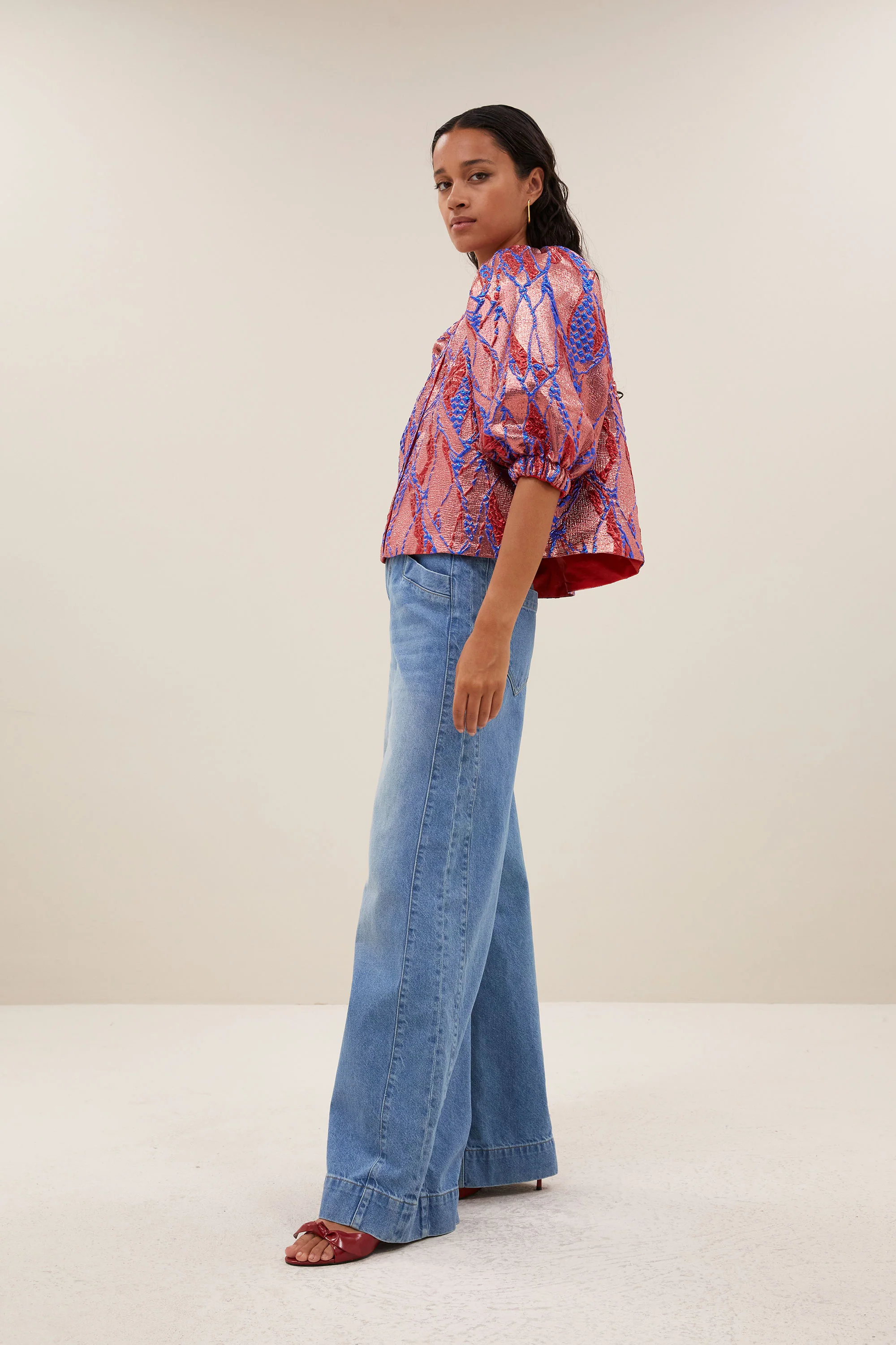 mauri jacquard blouse | coral - Image 4