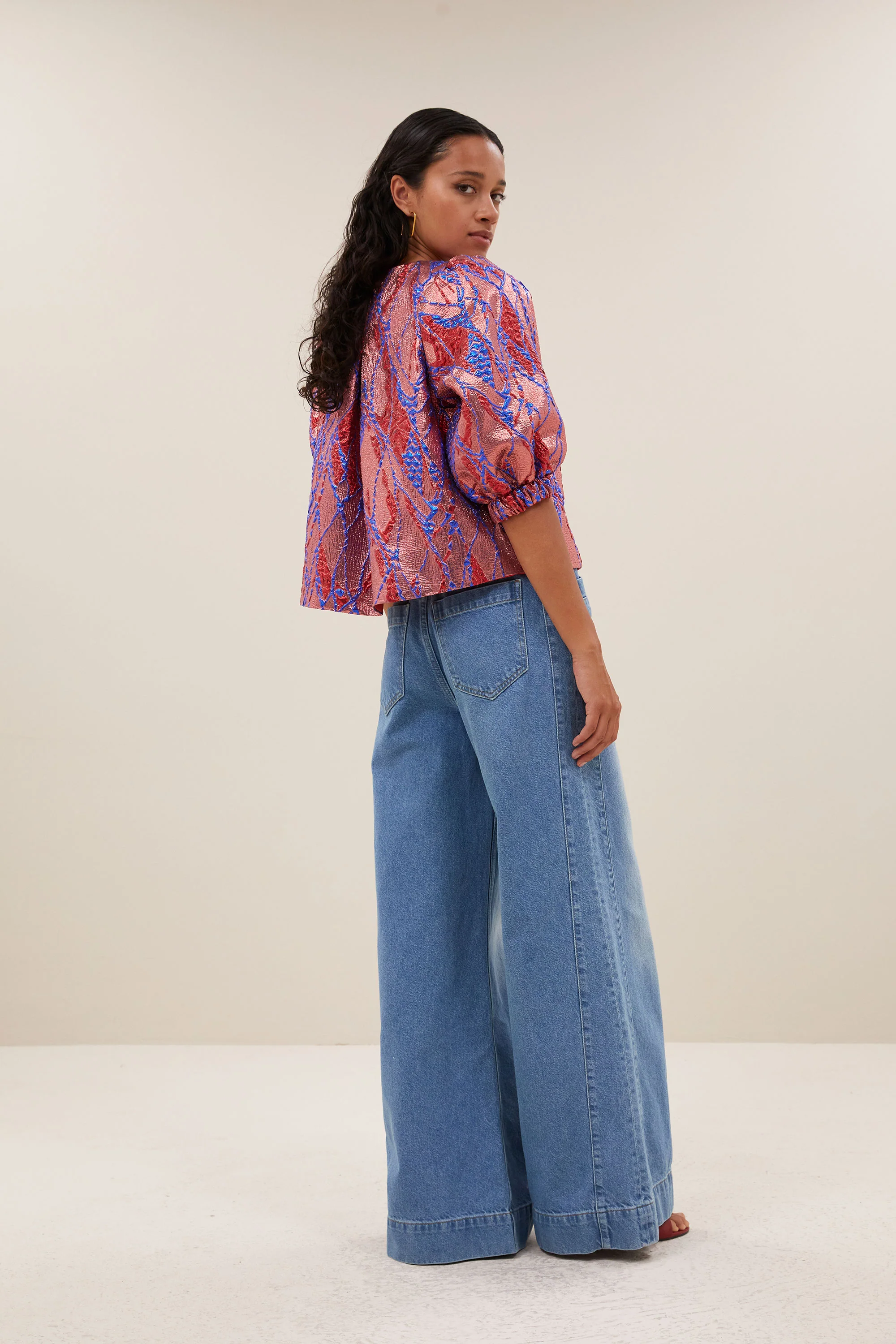 mauri jacquard blouse | coral - Image 5