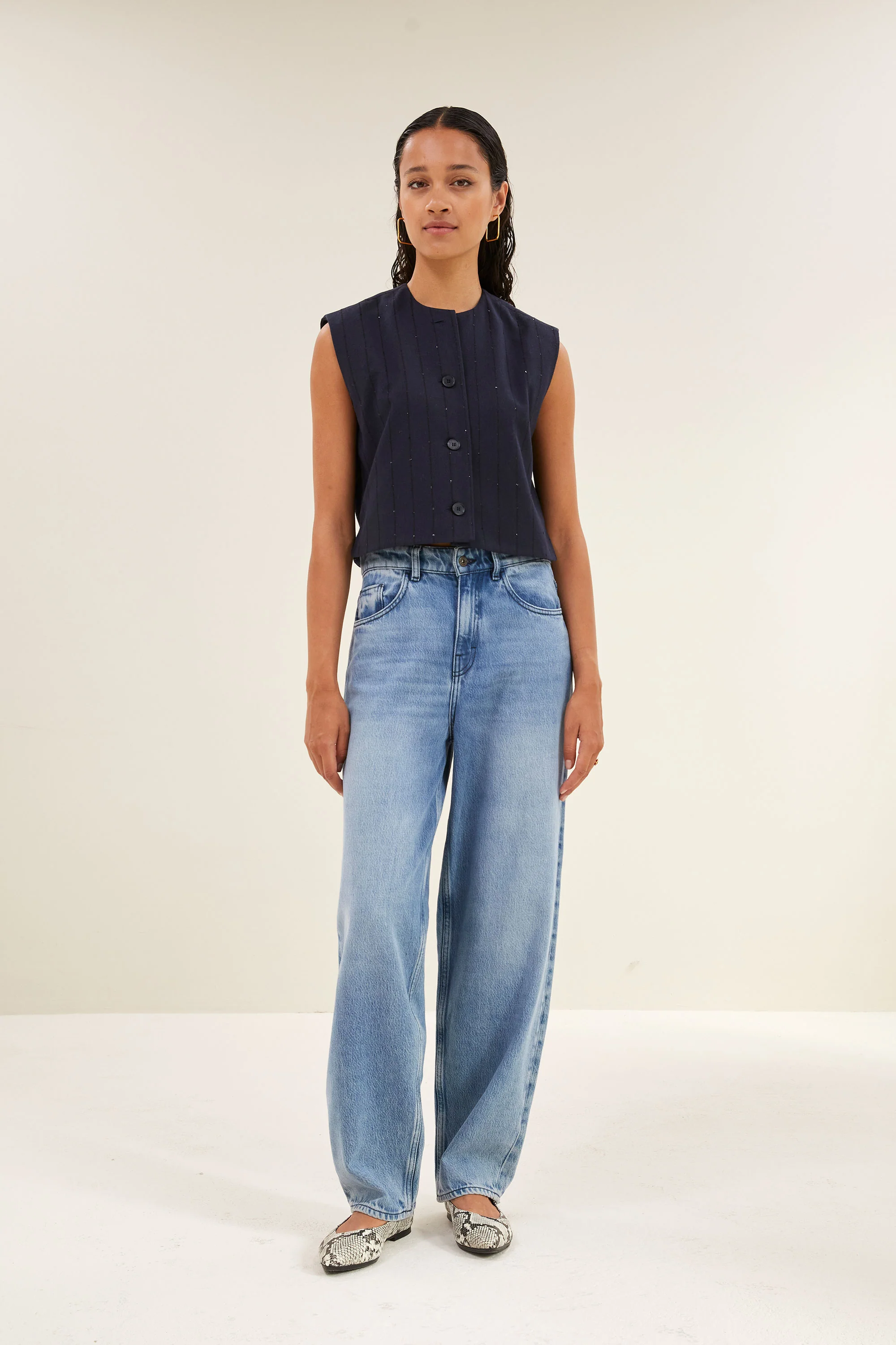 nori sparkle gilet | navy lurex stripe - Image 3
