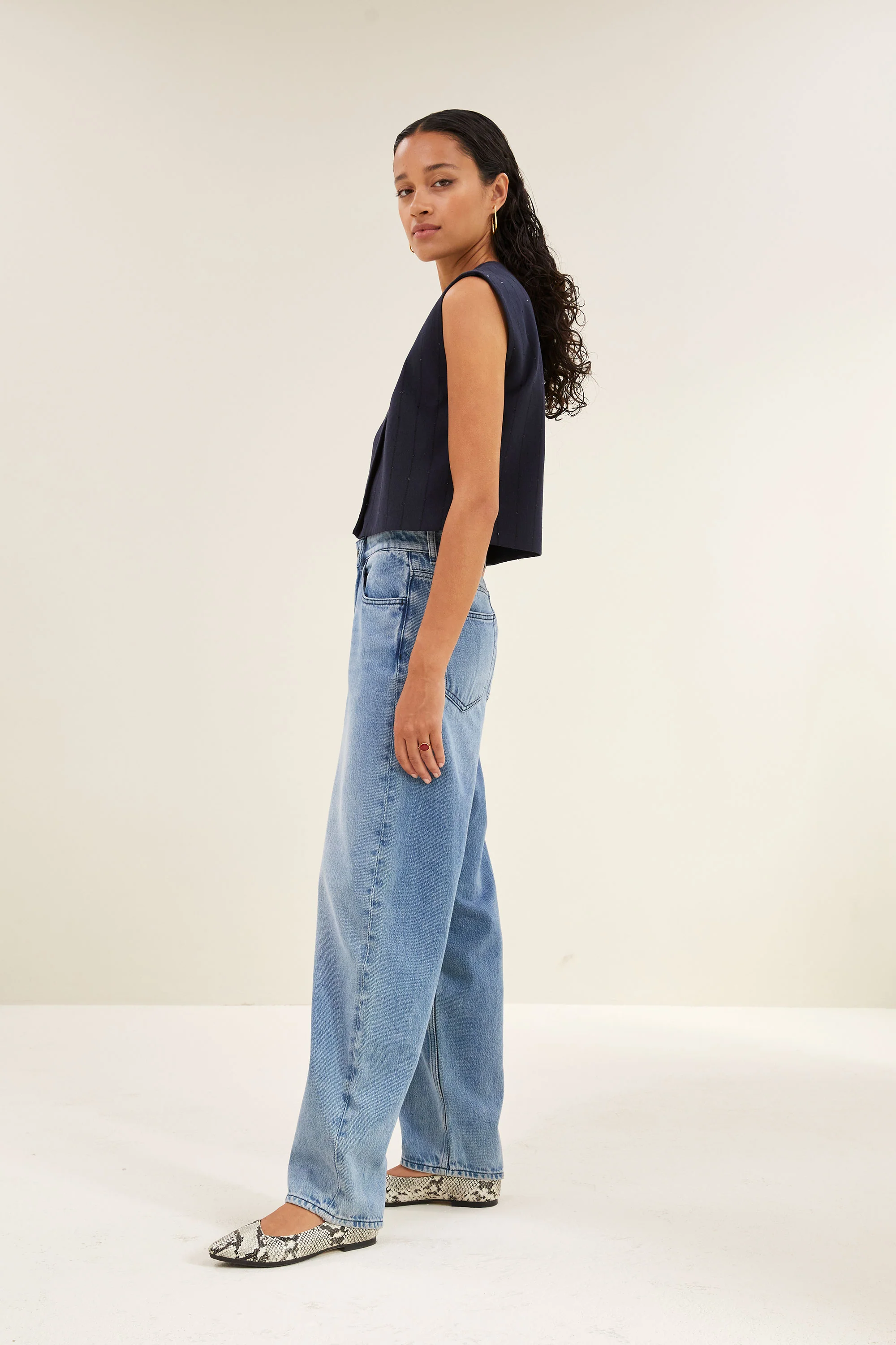 nori sparkle gilet | navy lurex stripe - Image 4