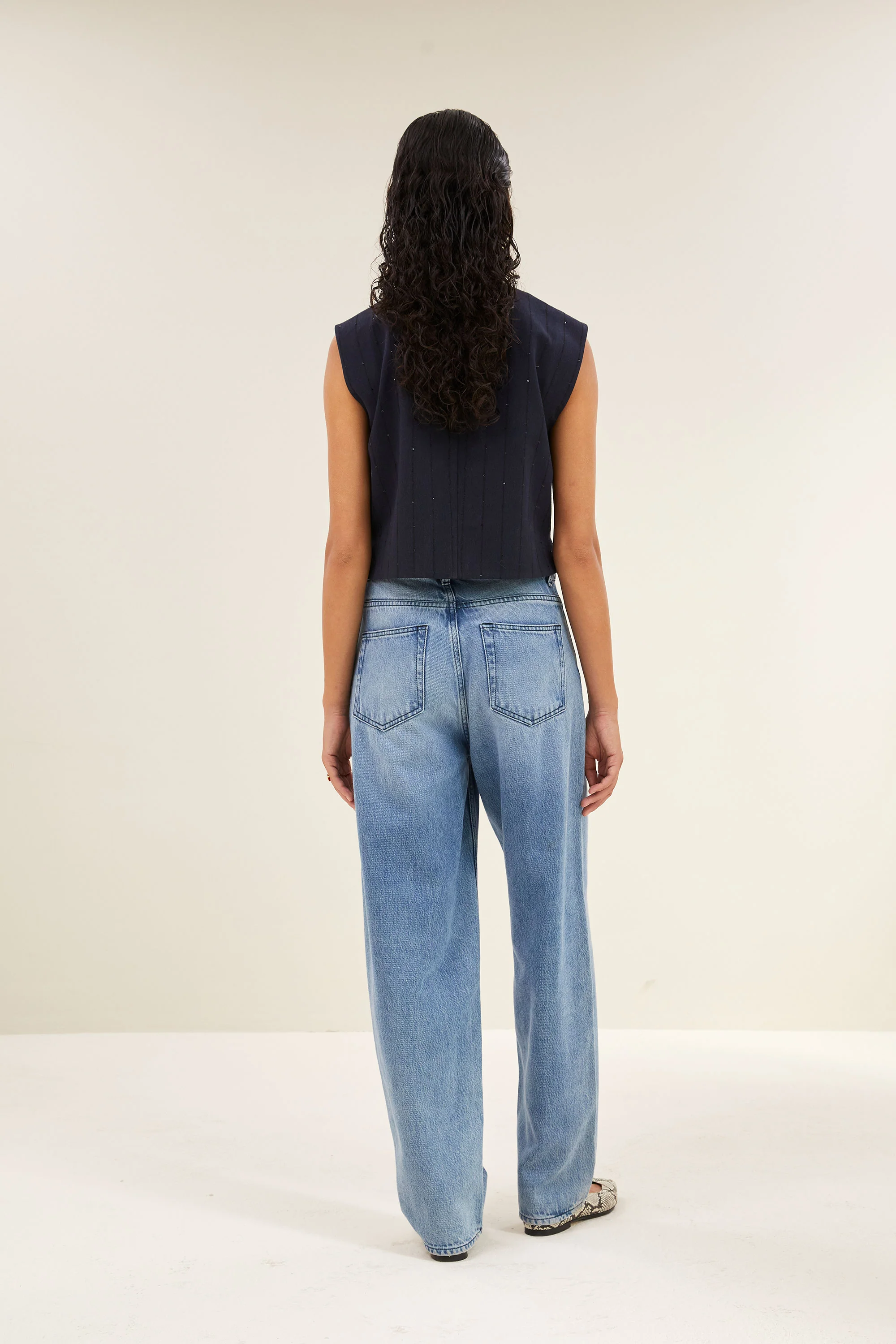 nori sparkle gilet | navy lurex stripe - Image 5