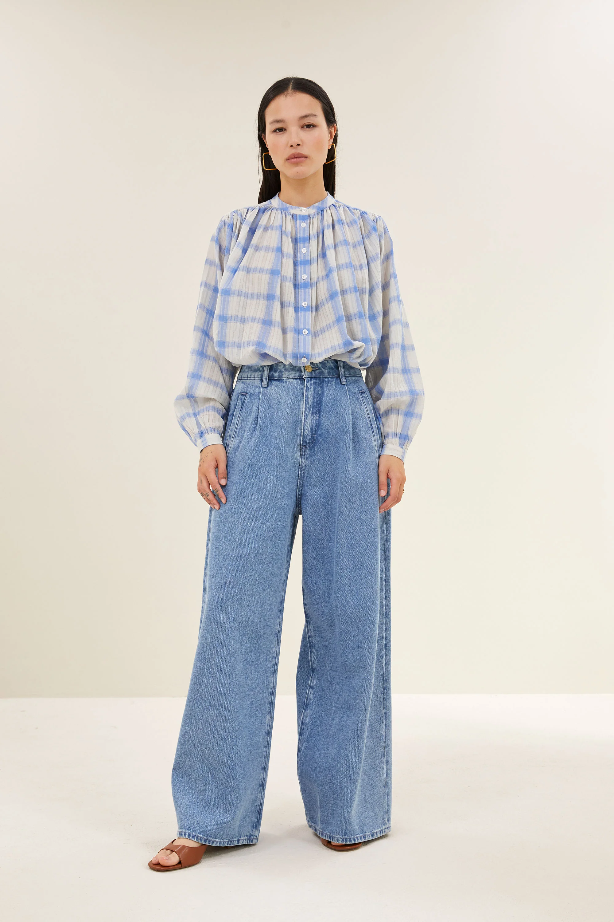 nyka check blouse | light blue check - Image 3
