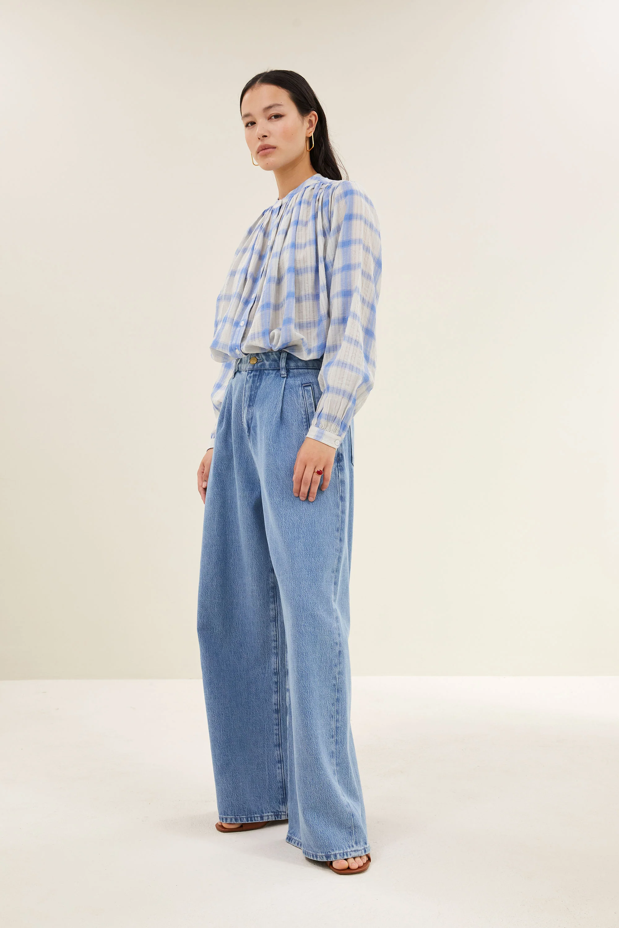 nyka check blouse | light blue check - Image 4