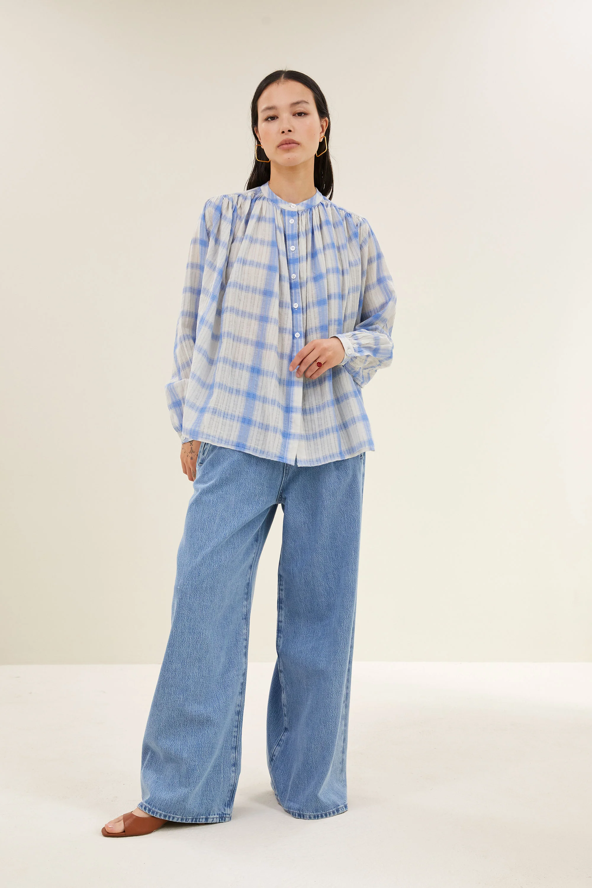 nyka check blouse | light blue check - Image 6
