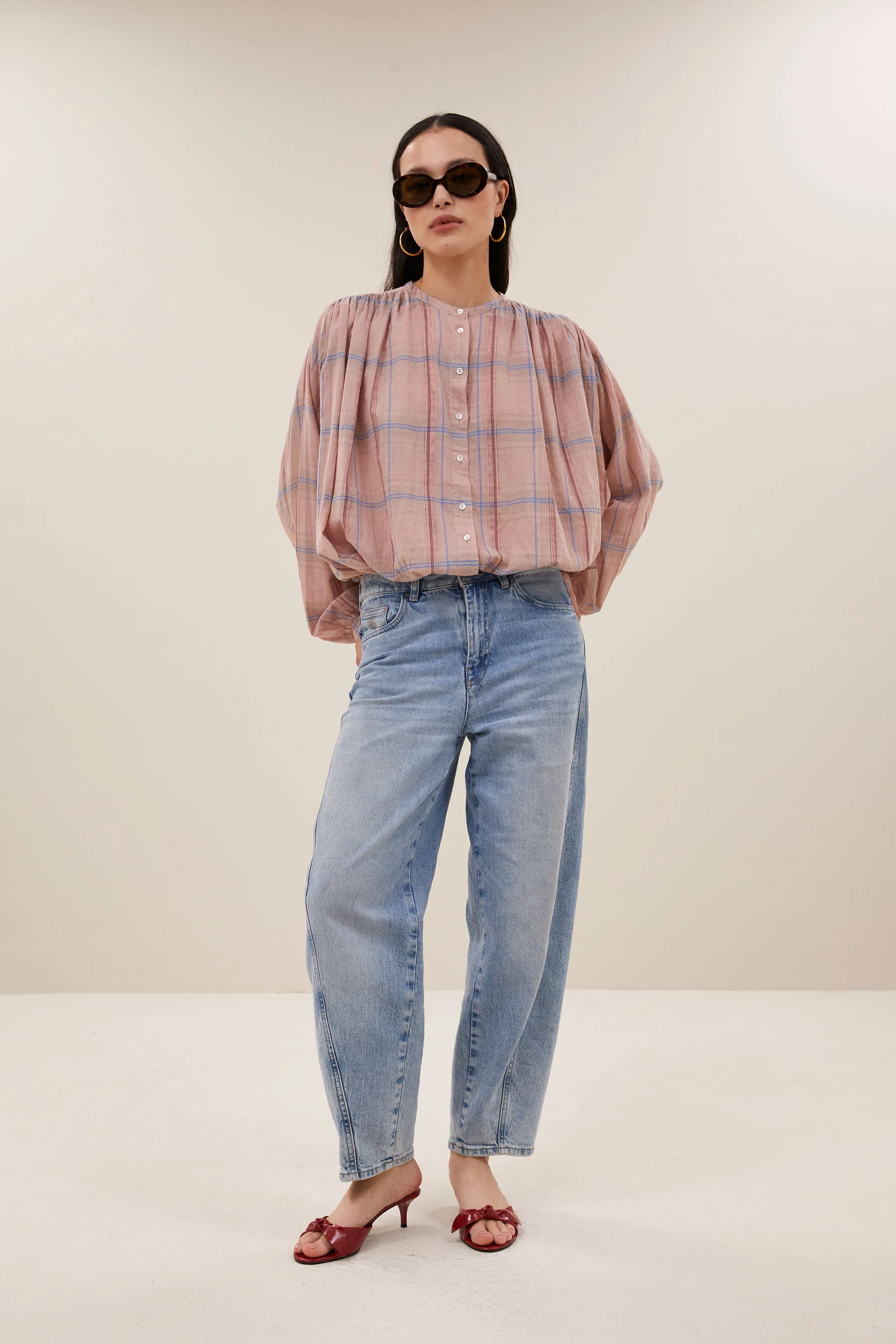 nyka pink check blouse | blush pink check - Image 3