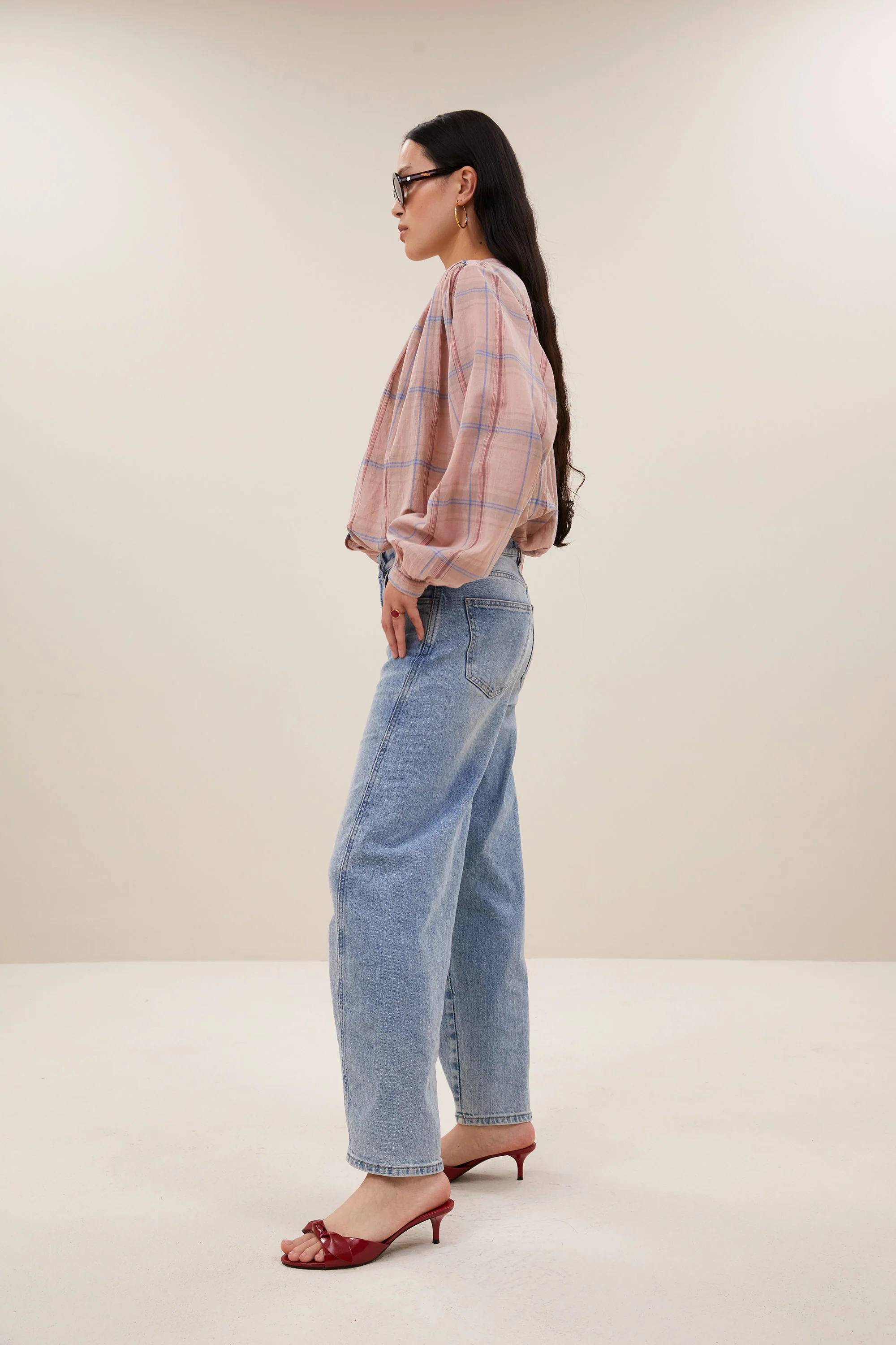 nyka pink check blouse | blush pink check - Image 4