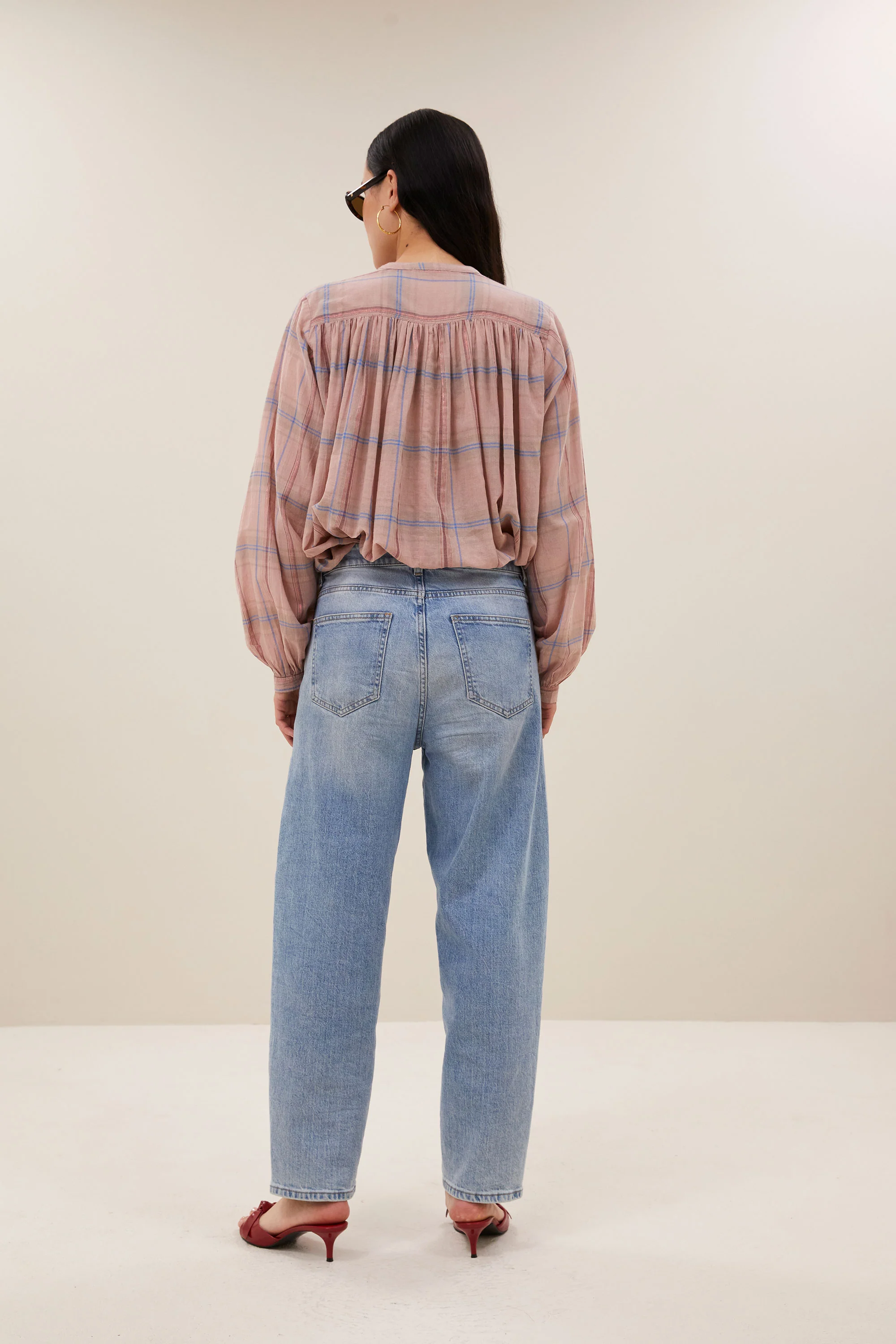 nyka pink check blouse | blush pink check - Image 5