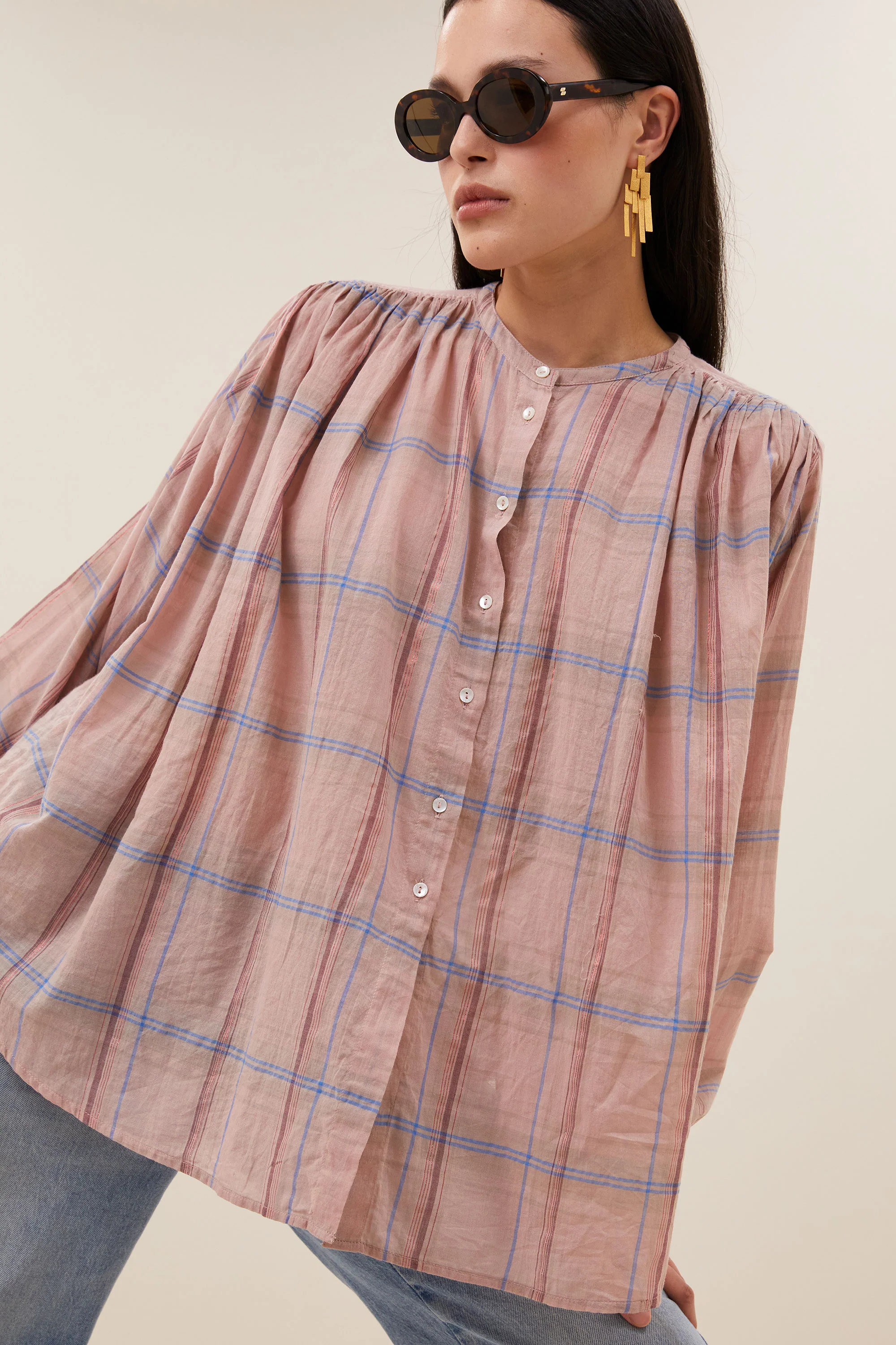 nyka pink check blouse | blush pink check - Image 6