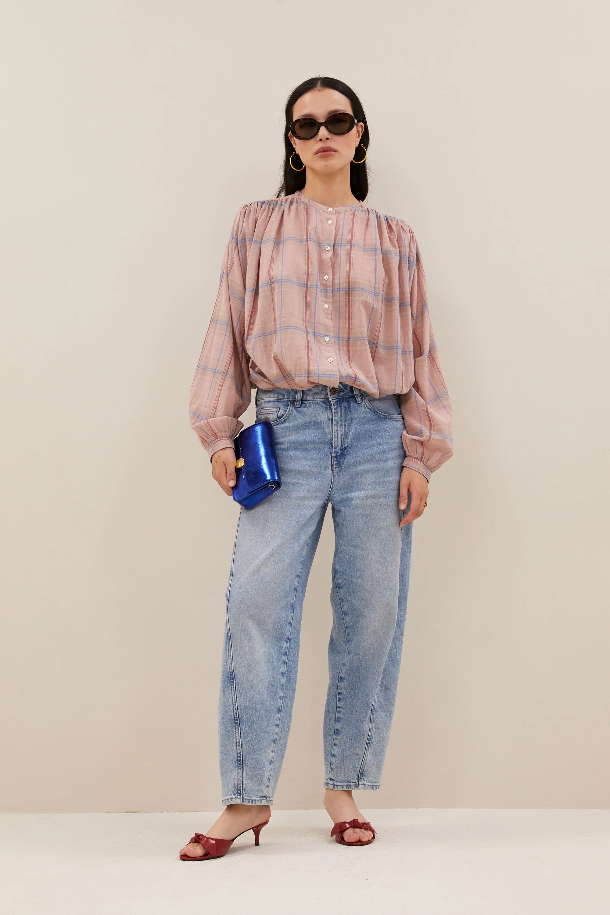nyka pink check blouse | blush pink check - Image 7