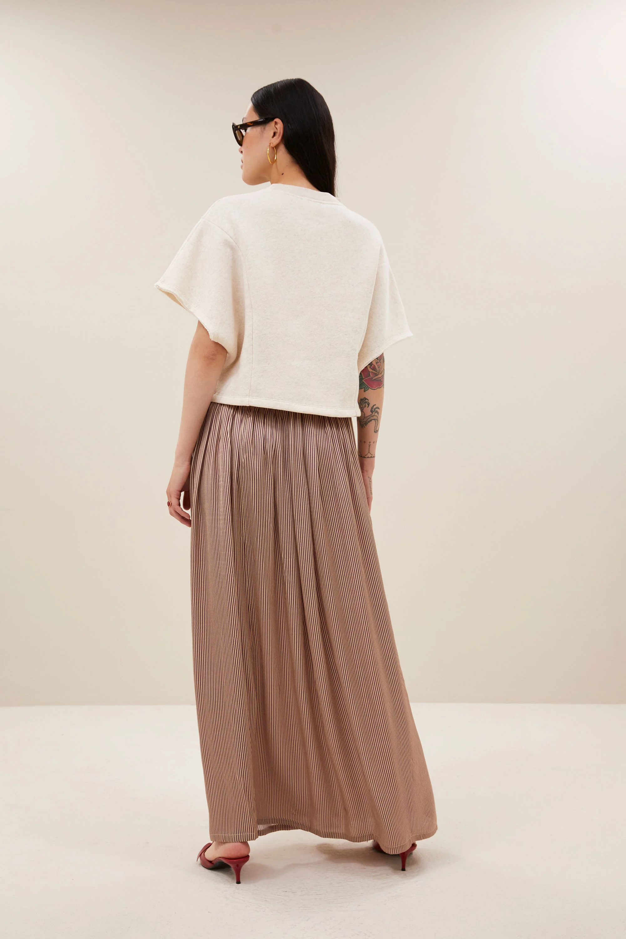 reva viscose stripe skirt | wine stripe - Image 4