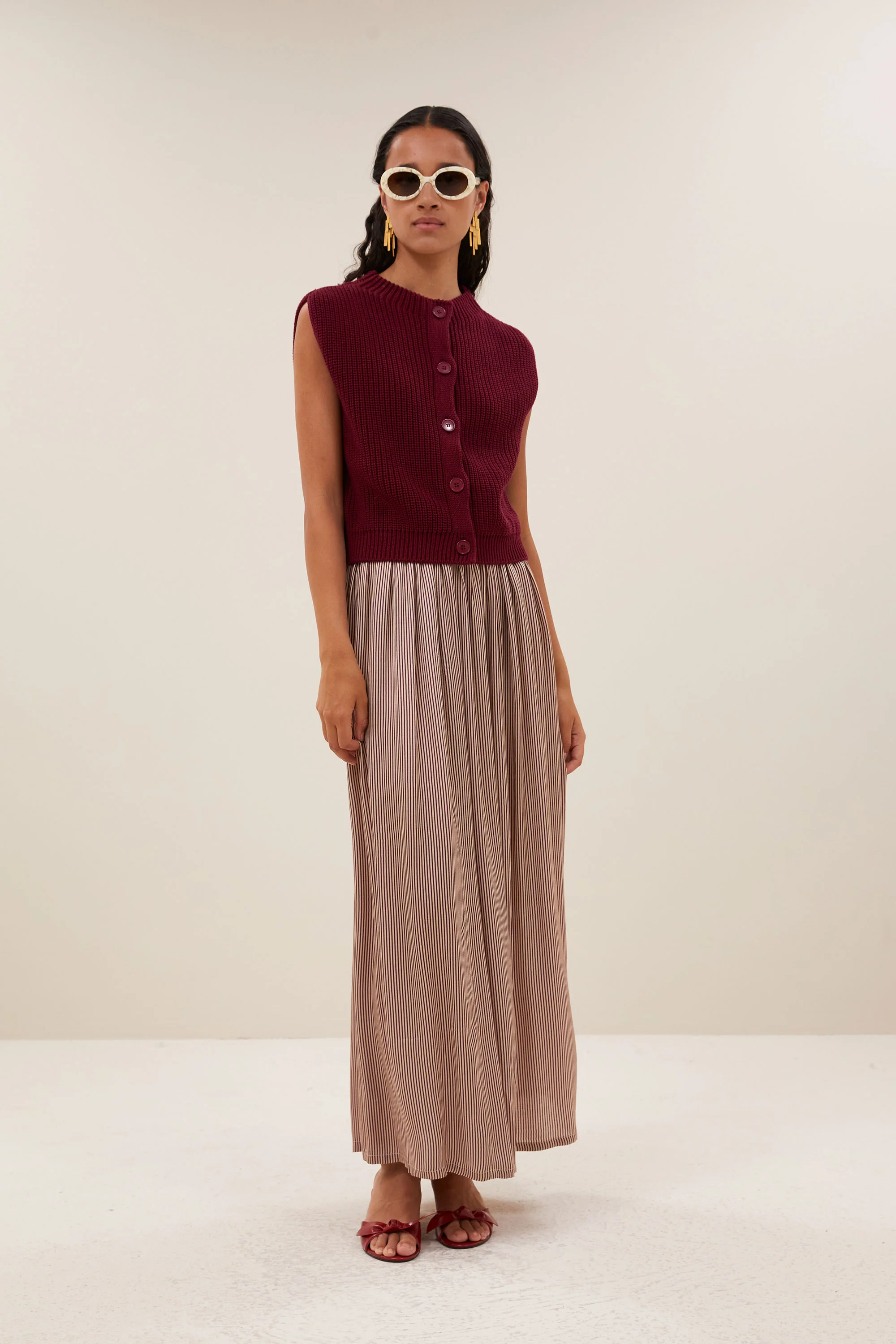 reva viscose stripe skirt | wine stripe - Image 6