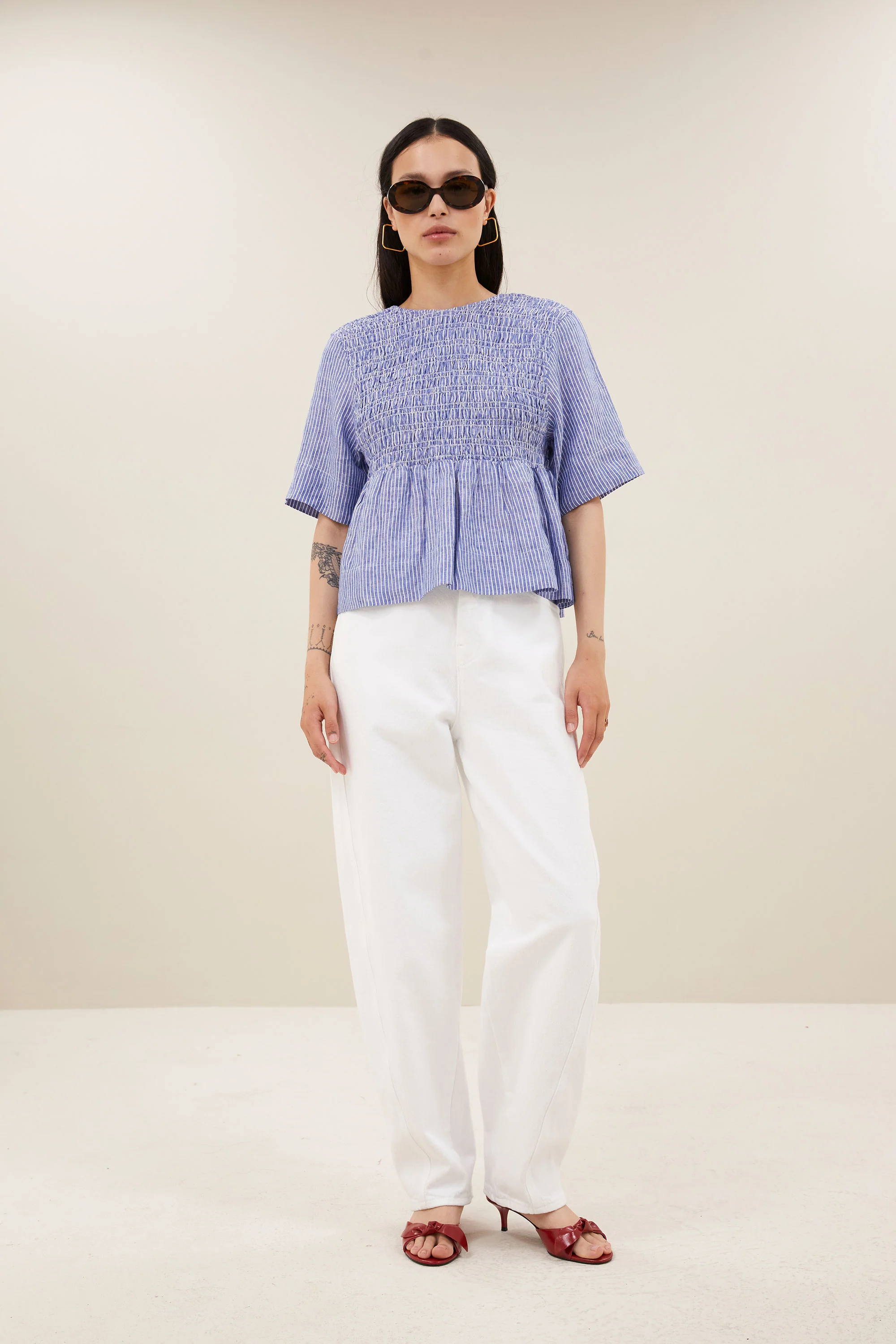 runa linen stripe top | blue stripe - Image 3