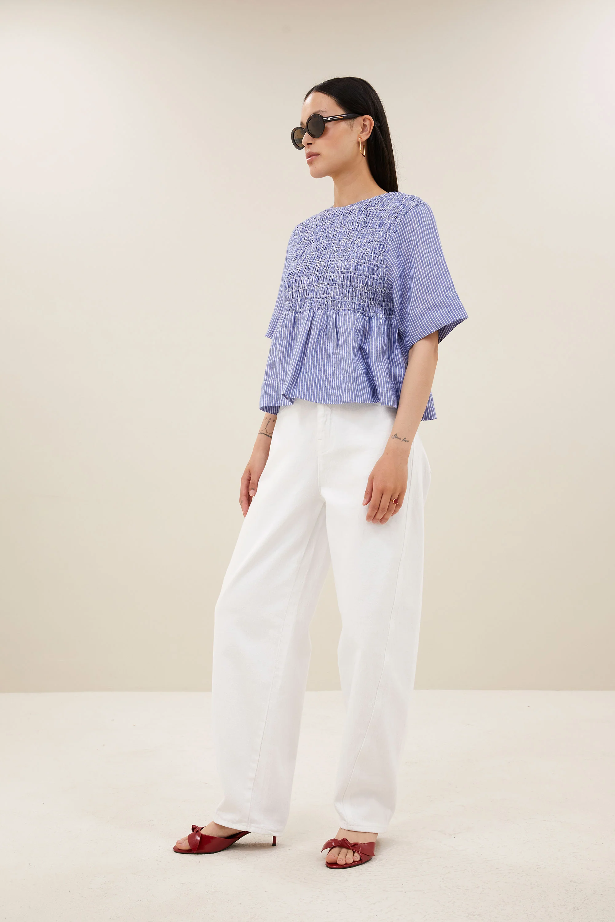 runa linen stripe top | blue stripe - Image 4