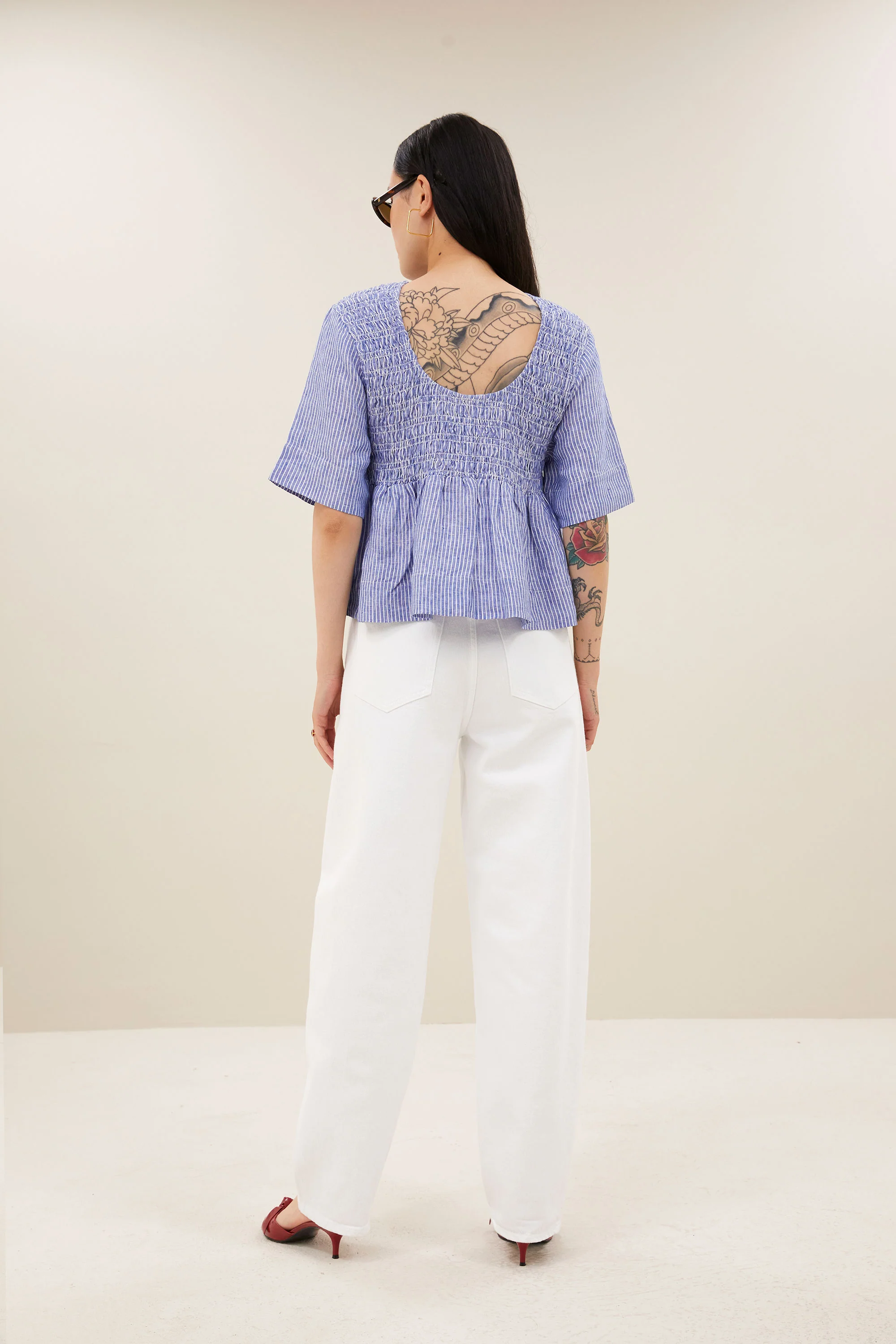 runa linen stripe top | blue stripe - Image 5