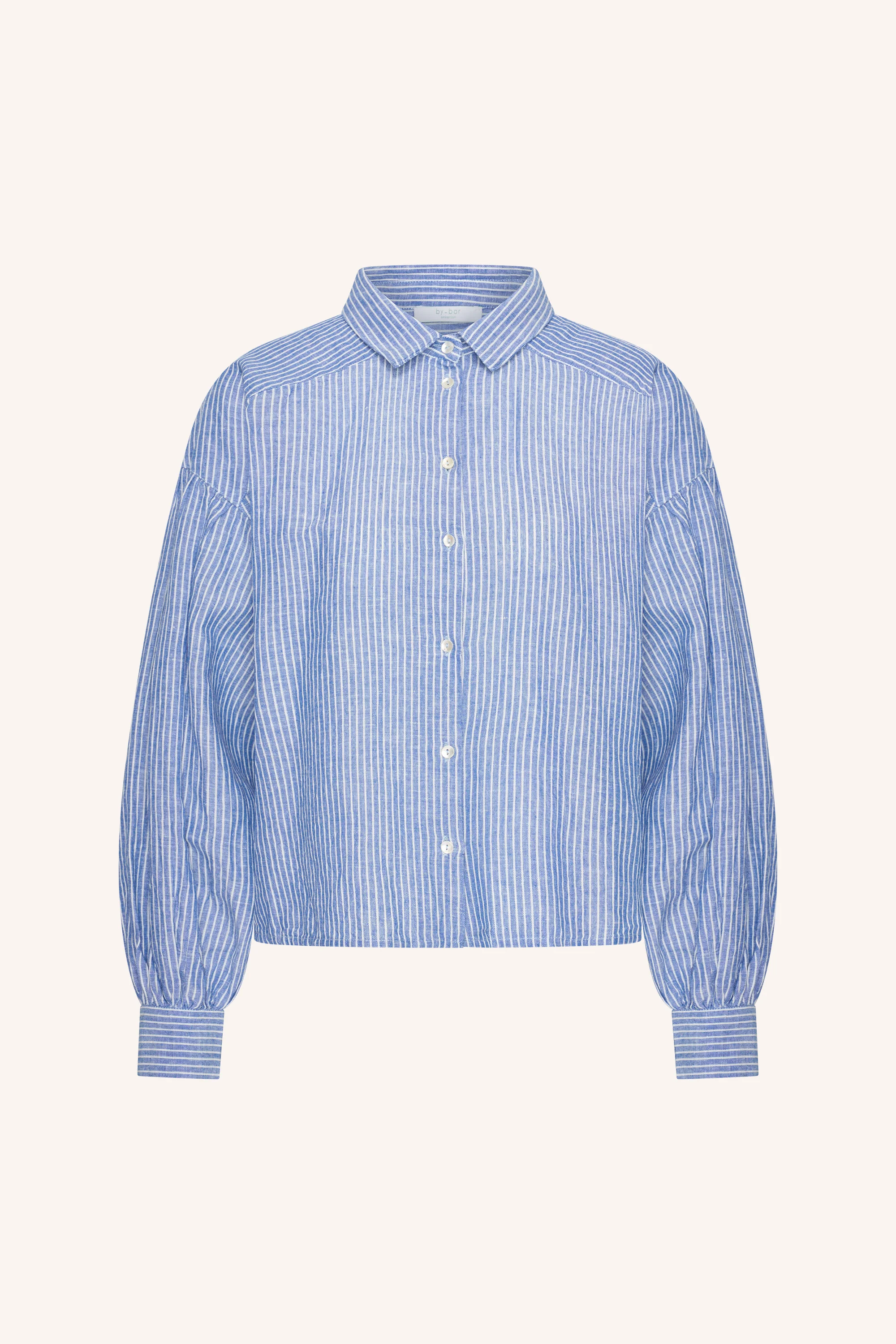 sarah short linen blouse | blue stripe - Image 6