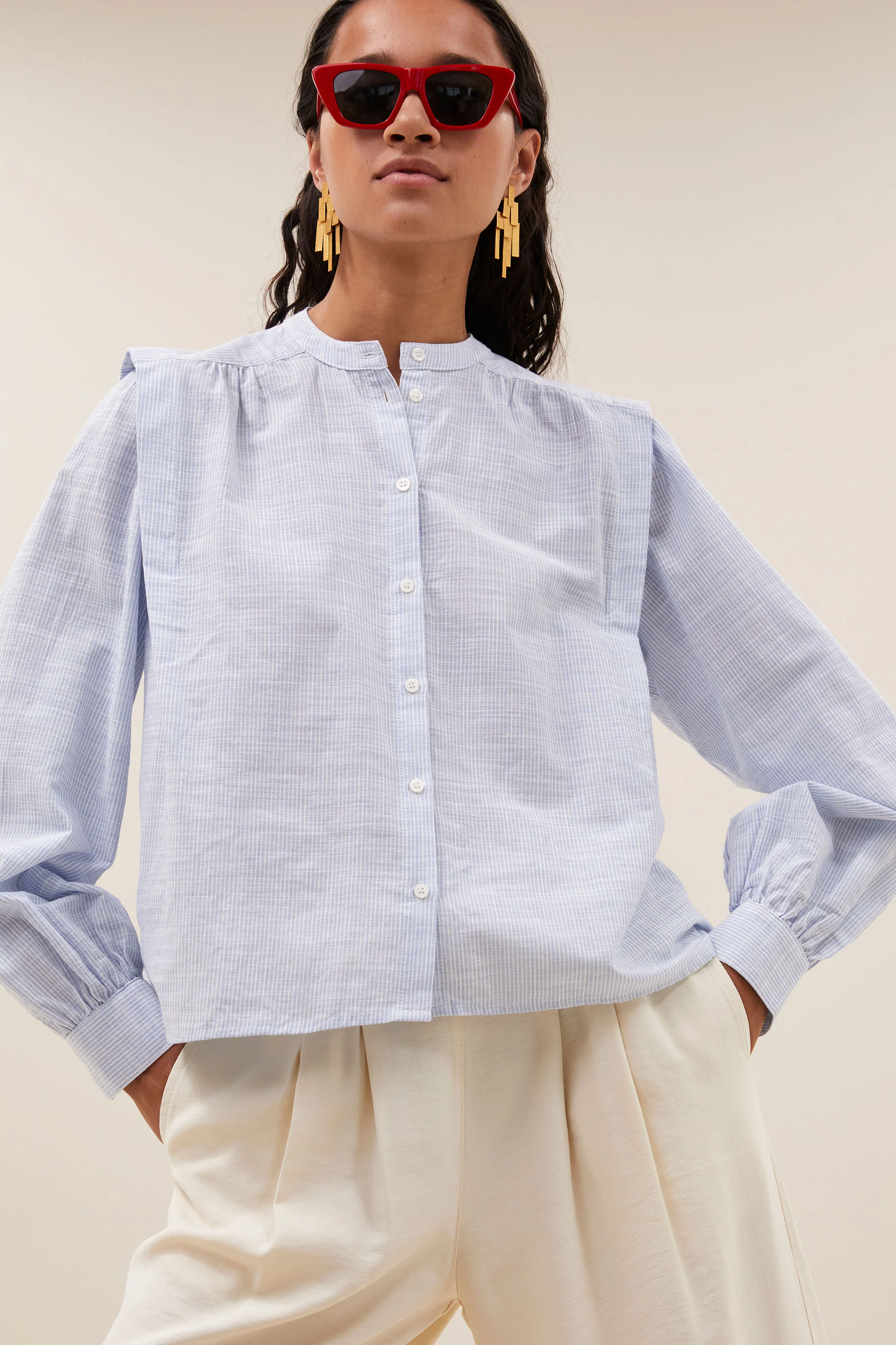 soof slub stripe blouse | light blue stripe - Image 2